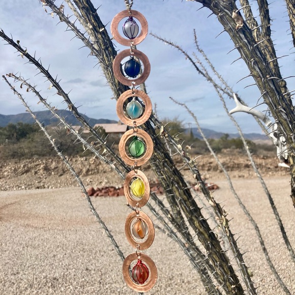 Artisan Other - ARTISAN Chakra Sun Catcher Frosted Marble Hammered Copper Rainbow Colors